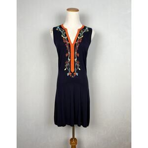 Christian Lacroix Bazar Floral Embroidered Dress M Blue Sleeveless Designer Y2K